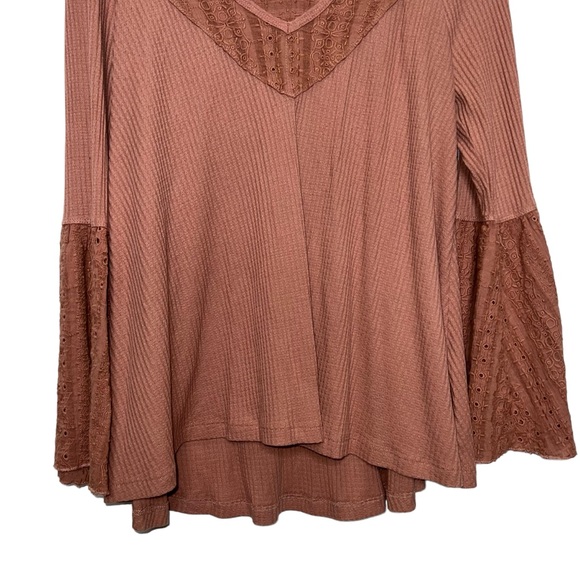 Free People Parisian Nights Bell Sleeve Top Rose Size Small - Picture 7 of 12